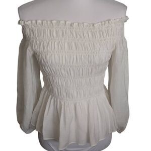 PAPERMOON WHITE OFF-THE-SHOULDER SMOCKED BLOUSE SZ.S EUC.
